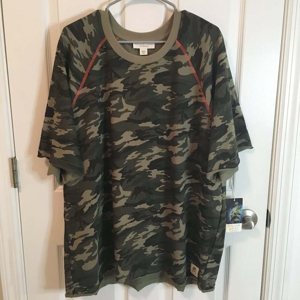 Men's XXL Camo T-Shirt Walker Hayes for JCPenney with Orange Detail & Raw Hem